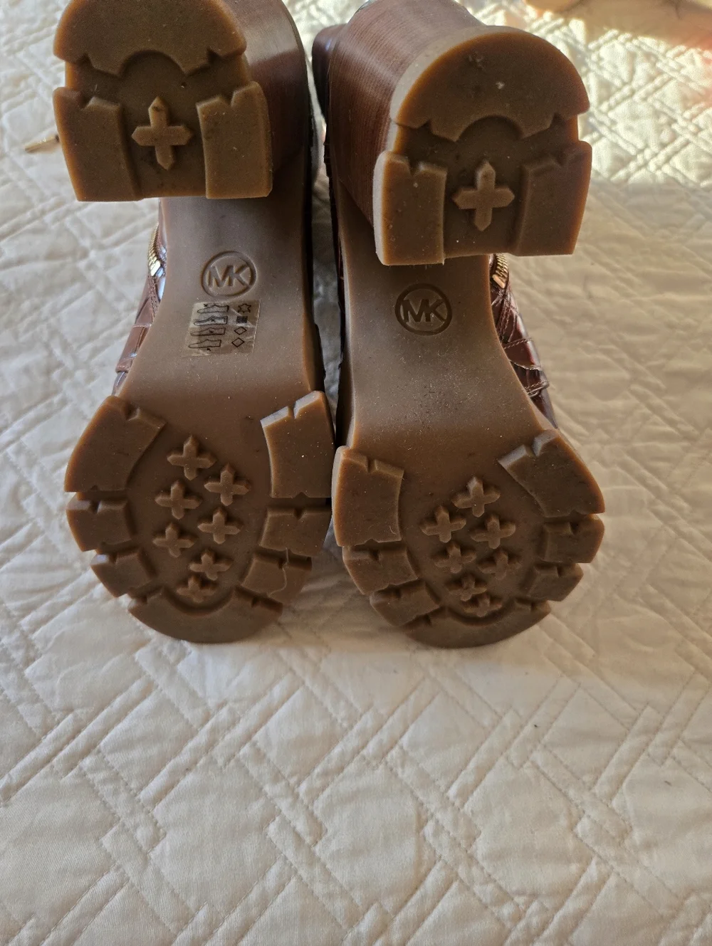 Michael Kors Brown Croc-Embossed Lace-Up Block Heel Boots - Picture 4 of 4